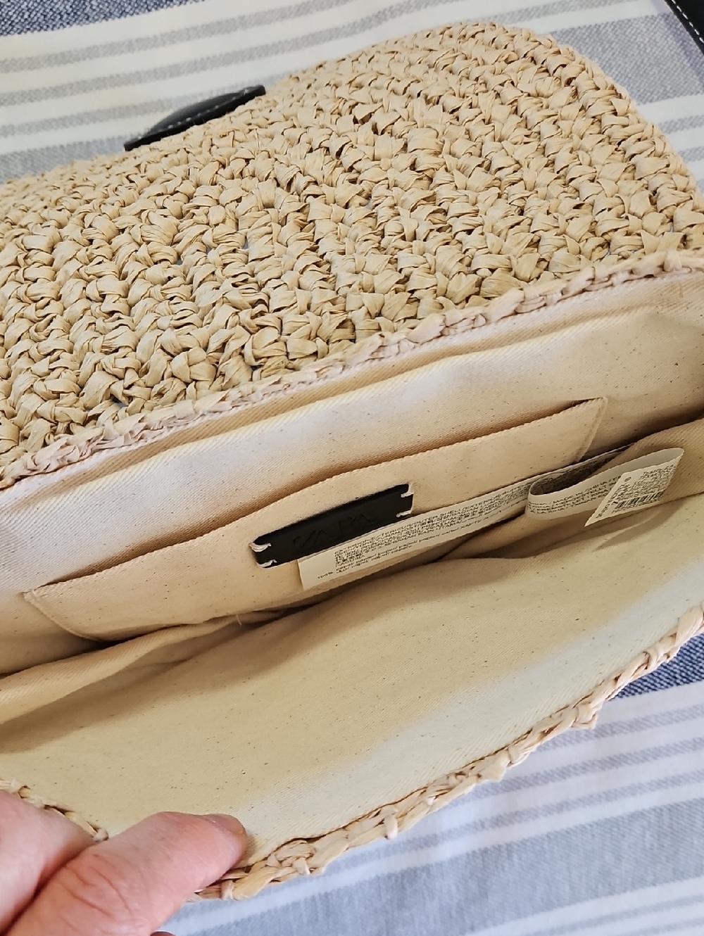 Zara Woven Straw Crossbody Bag with Black Trim - Neutral - Picture 7 of 7